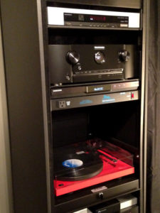 Equipment rack with red turntable